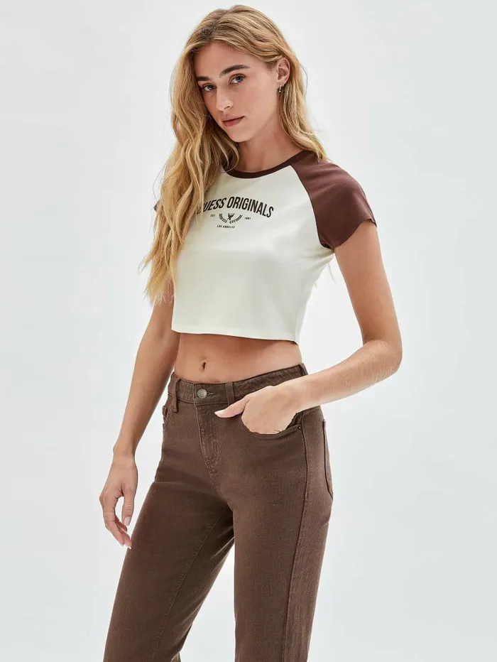 Tops GUESS Women GUESS Originals Raglan Crop Baby Tee Sandy Shore Multi