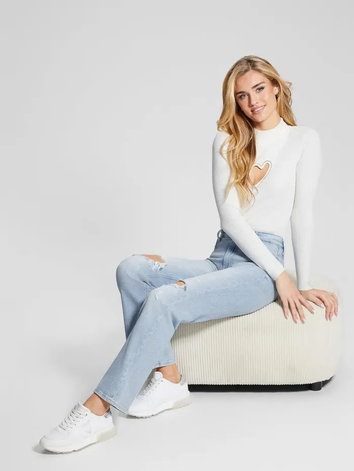 Tops GUESS Women Mia CutOut Bodysuit Dove White Tops GUESS Women Mia CutOut Bodysuit Dove White