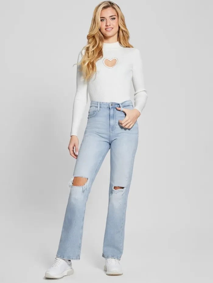 Tops GUESS Women Mia CutOut Bodysuit Dove White Tops GUESS Women Mia CutOut Bodysuit Dove White