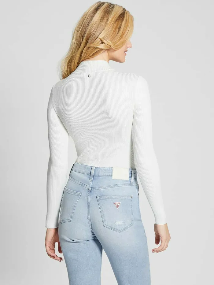 Tops GUESS Women Mia CutOut Bodysuit Dove White Tops GUESS Women Mia CutOut Bodysuit Dove White