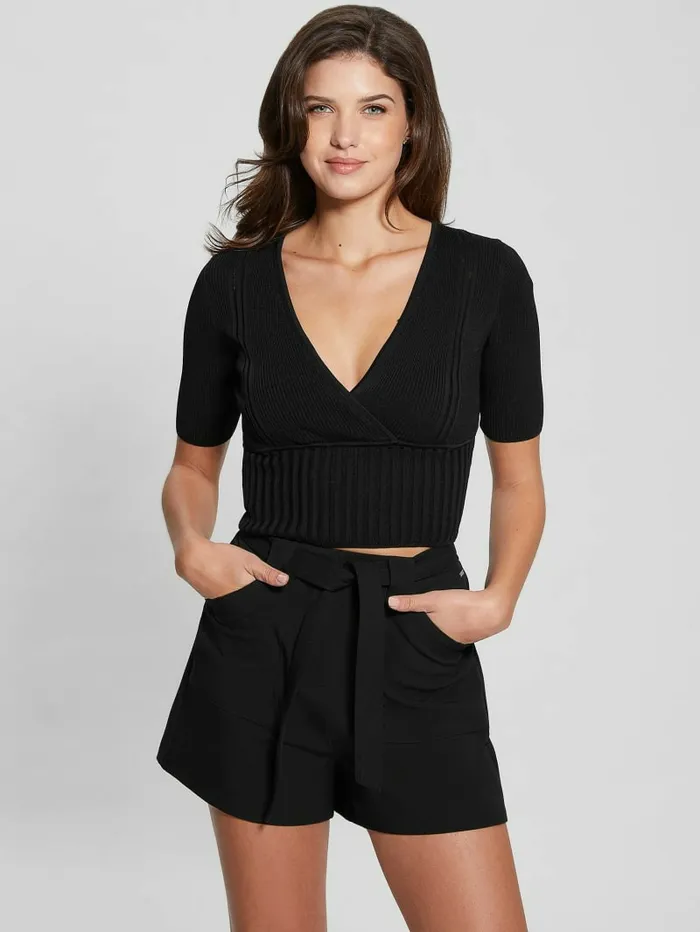 Tops GUESS Women Soft Bandage VNeck Top Black Tops GUESS Women Soft Bandage VNeck Top Black