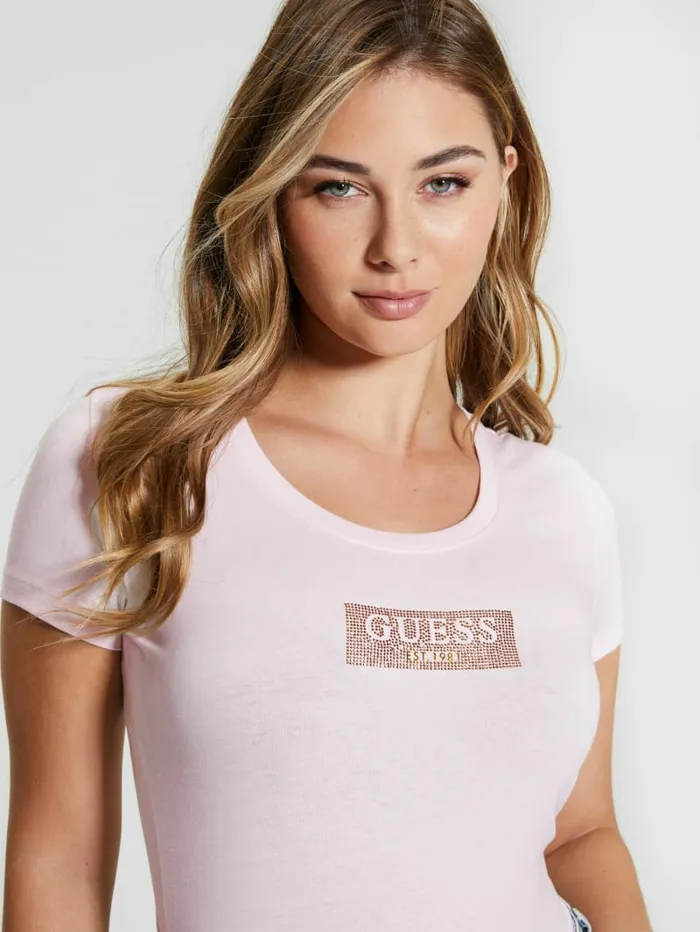 Tops GUESS Women Studded Box Tee Low Key Pink
