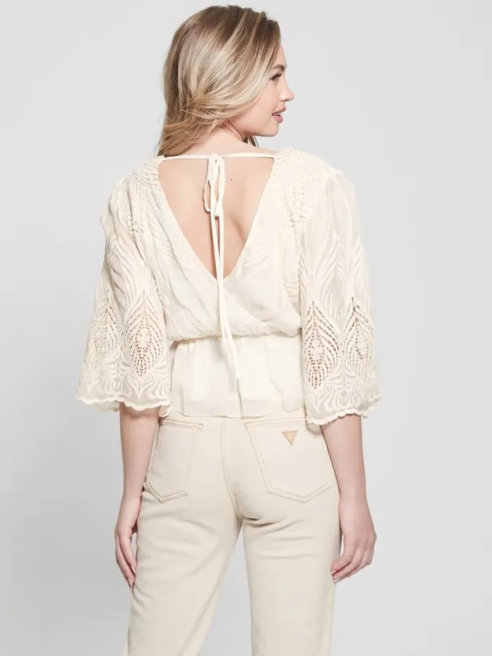 Tops Pam Embroidered Top Cream White 8211 GUESS Women