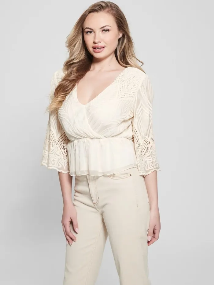 Tops Pam Embroidered Top Cream White 8211 GUESS Women Tops Pam Embroidered Top Cream White 8211 GUESS Women