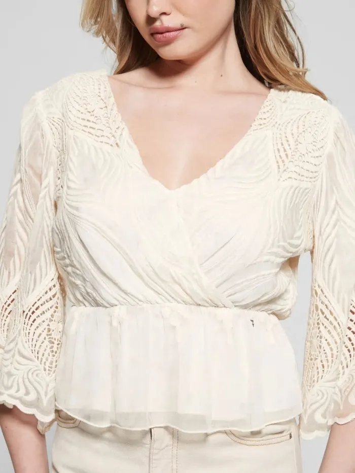 Tops Pam Embroidered Top Cream White 8211 GUESS Women Tops Pam Embroidered Top Cream White 8211 GUESS Women