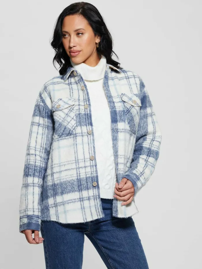 Tops Sierra Plaid Overshirt Mojave Stone Multi GUESS Women