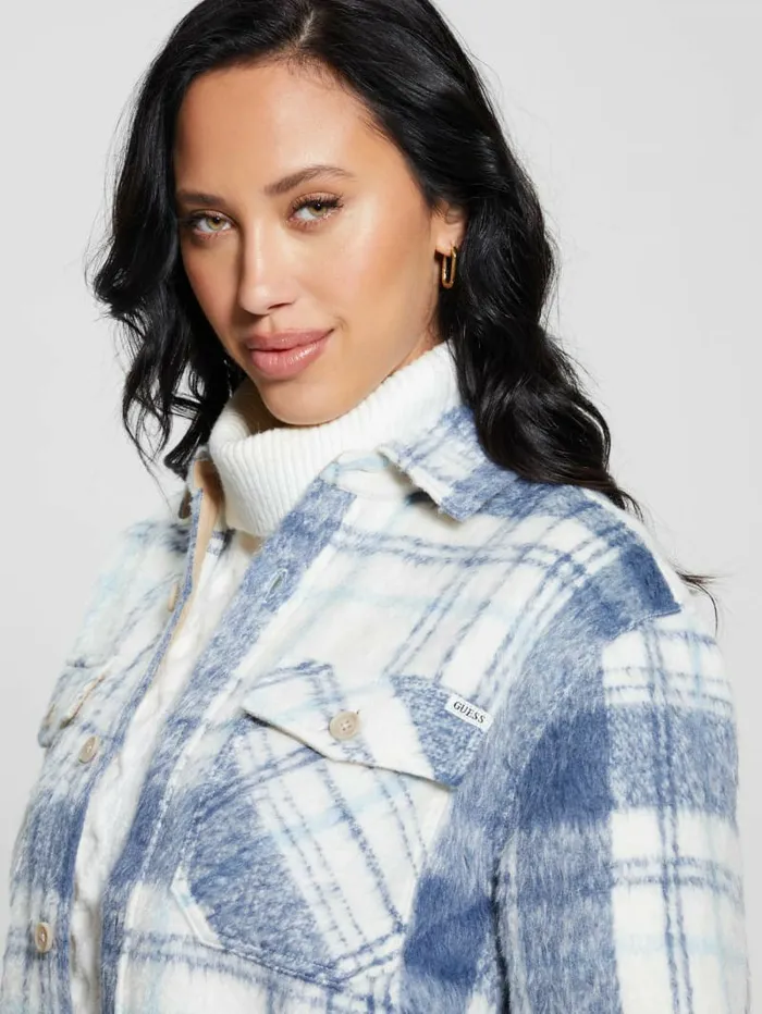 Tops Sierra Plaid Overshirt Mojave Stone Multi GUESS Women Tops Sierra Plaid Overshirt Mojave Stone Multi GUESS Women