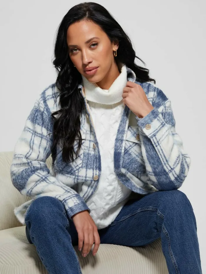 Tops Sierra Plaid Overshirt Mojave Stone Multi GUESS Women Tops Sierra Plaid Overshirt Mojave Stone Multi GUESS Women