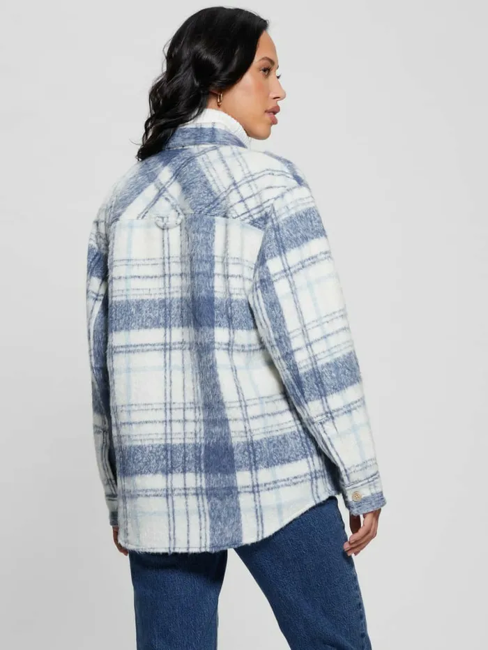Tops Sierra Plaid Overshirt Mojave Stone Multi GUESS Women Tops Sierra Plaid Overshirt Mojave Stone Multi GUESS Women