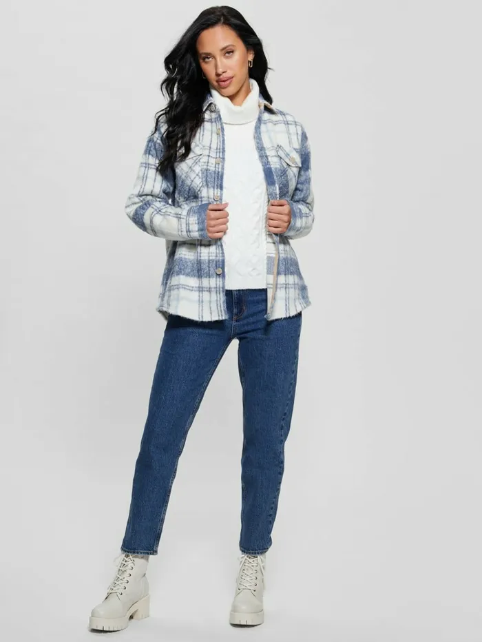 Tops Sierra Plaid Overshirt Mojave Stone Multi GUESS Women Tops Sierra Plaid Overshirt Mojave Stone Multi GUESS Women