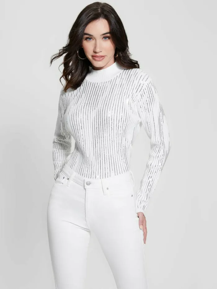 Tops Vivian Sequin Sweater Pure White GUESS Women
