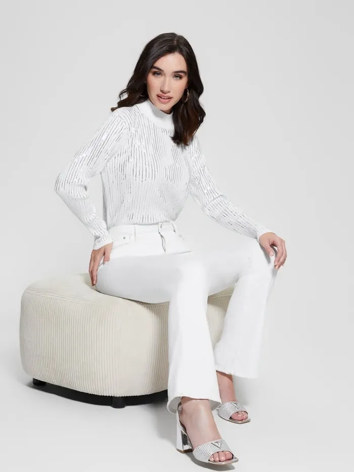Tops Vivian Sequin Sweater Pure White GUESS Women