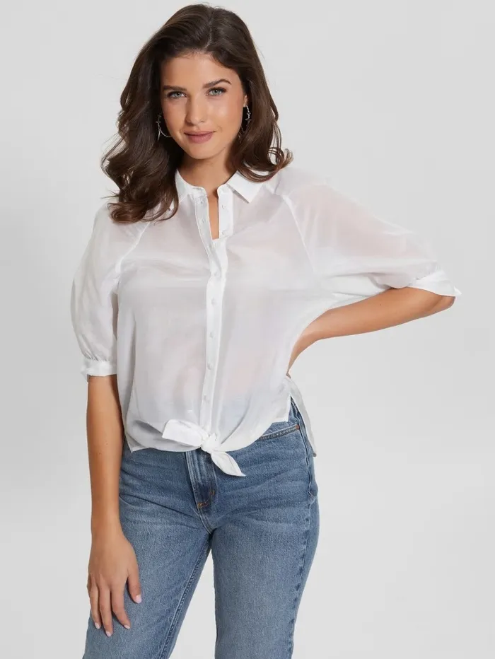Tops Women GUESS Cate Voile HalfSleeve Top Pure White