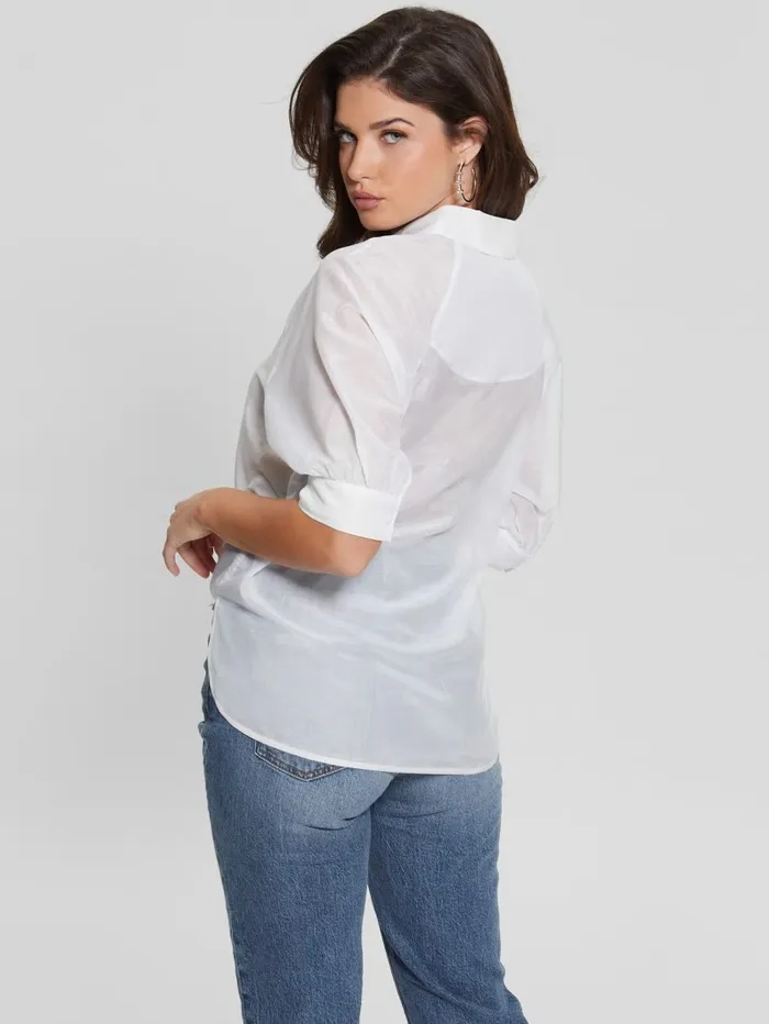 Tops Women GUESS Cate Voile HalfSleeve Top Pure White