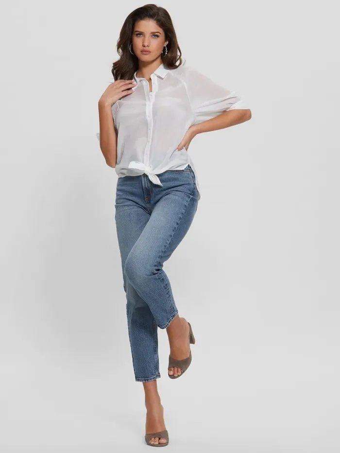 Tops Women GUESS Cate Voile HalfSleeve Top Pure White