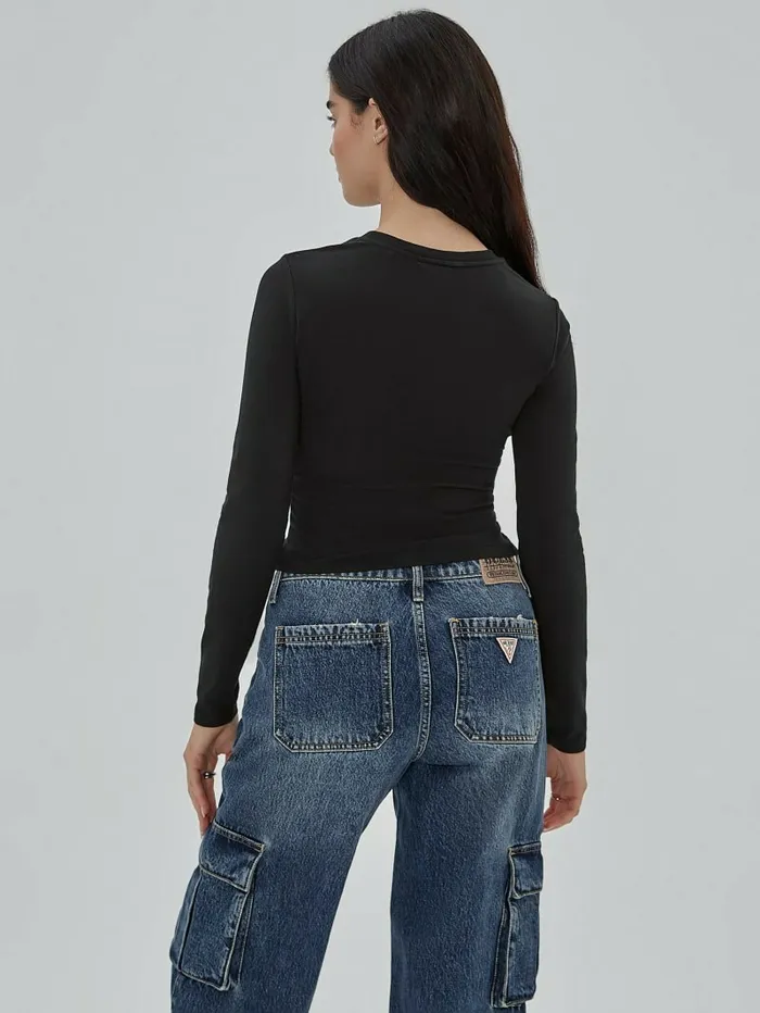 Tops Women GUESS GUESS Originals Eco Oval Logo Top Black Tops Women GUESS GUESS Originals Eco Oval Logo Top Black