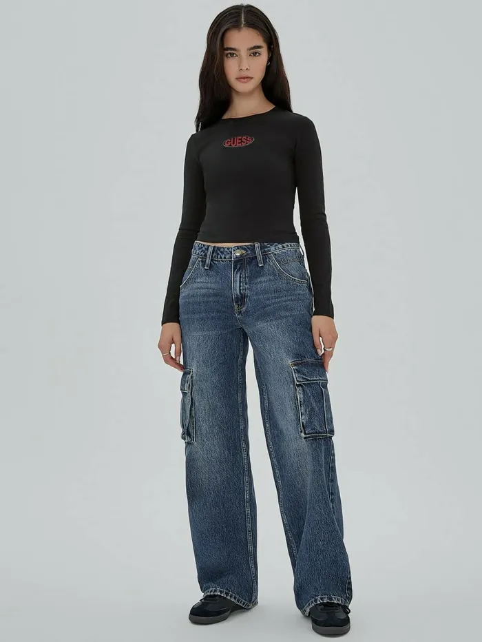 Tops Women GUESS GUESS Originals Eco Oval Logo Top Black Tops Women GUESS GUESS Originals Eco Oval Logo Top Black