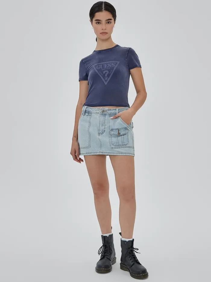 Tops Women GUESS GUESS Originals Vintage Triangle Baby Tee Cave Blue Multi Tops Women GUESS GUESS Originals Vintage Triangle Baby Tee Cave Blue Multi