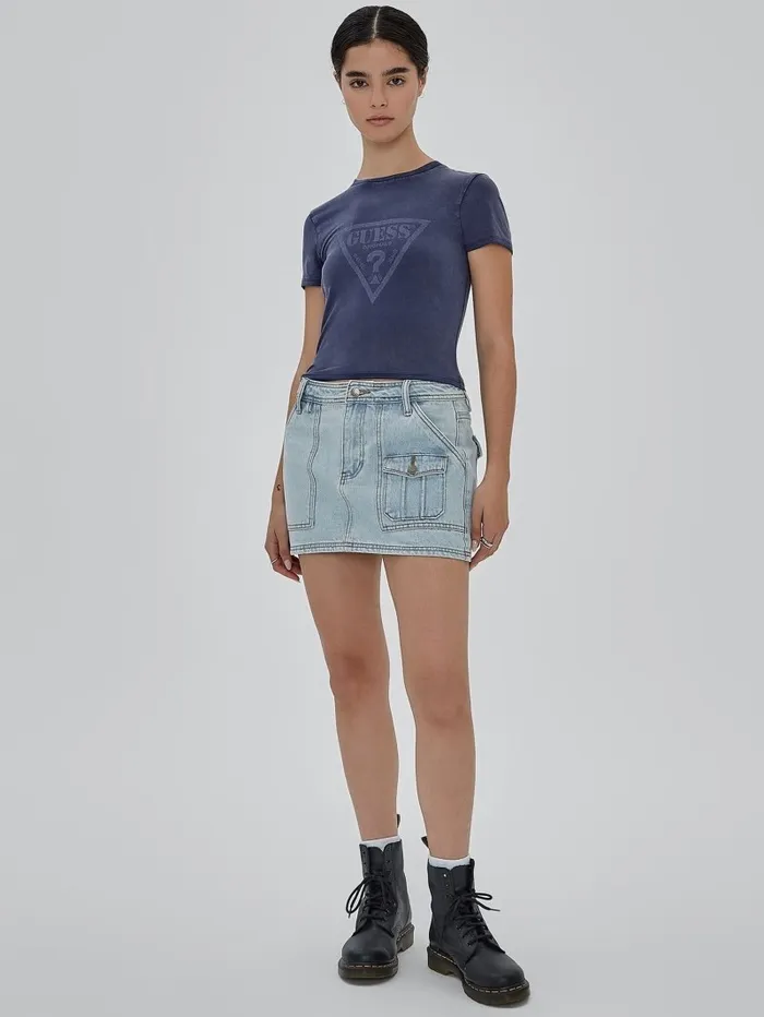 Tops Women GUESS GUESS Originals Vintage Triangle Baby Tee Cave Blue Multi Tops Women GUESS GUESS Originals Vintage Triangle Baby Tee Cave Blue Multi