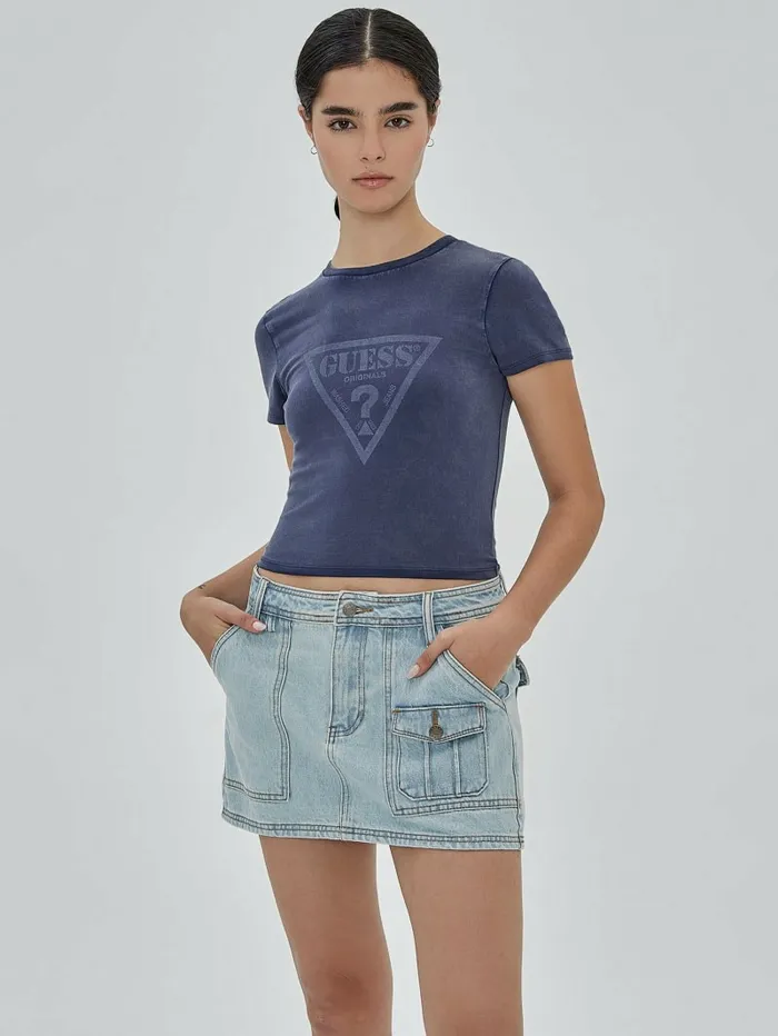 Tops Women GUESS GUESS Originals Vintage Triangle Baby Tee Cave Blue Multi Tops Women GUESS GUESS Originals Vintage Triangle Baby Tee Cave Blue Multi