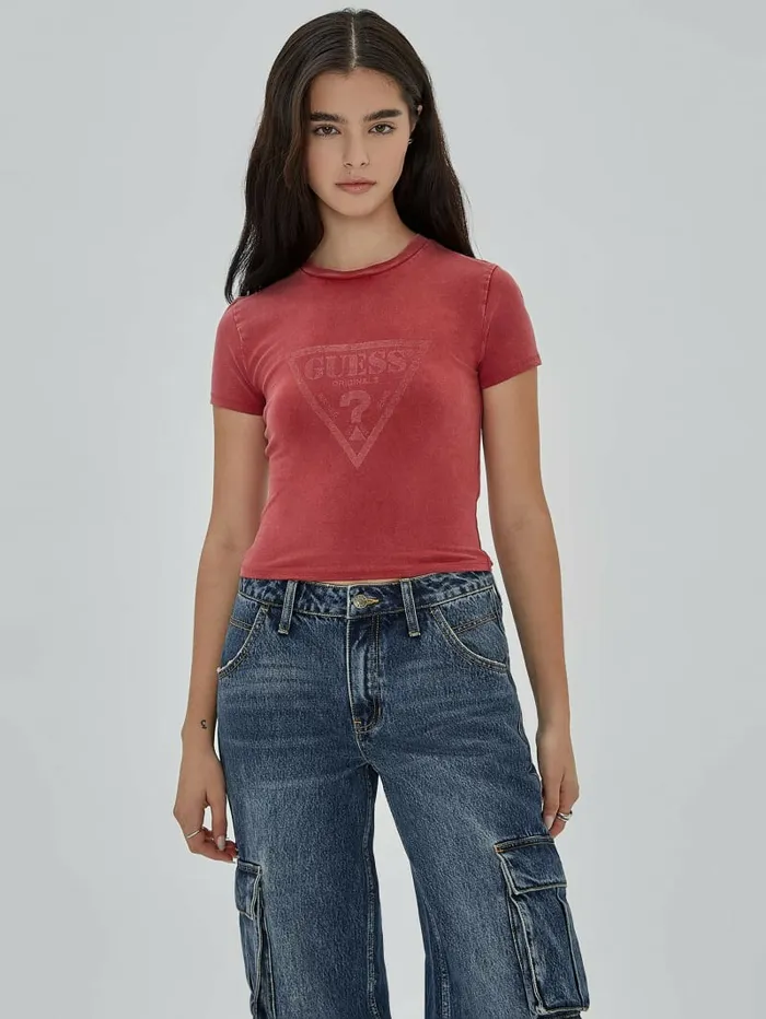 Tops Women GUESS Originals Vintage Triangle Baby Tee Rugby Red Multi GUESS