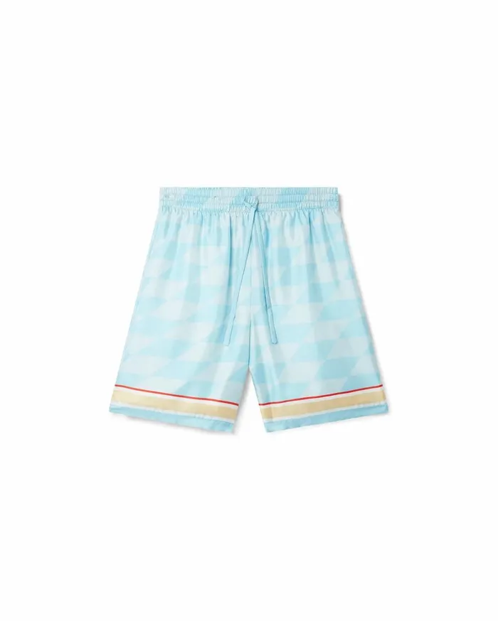 Trousers and Shorts Men Casablanca Paris Damiers Et Cygne Bleu Silk Shorts