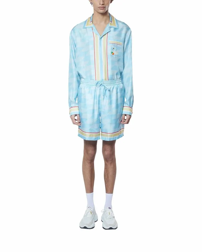 Trousers and Shorts Men Casablanca Paris Damiers Et Cygne Bleu Silk Shorts