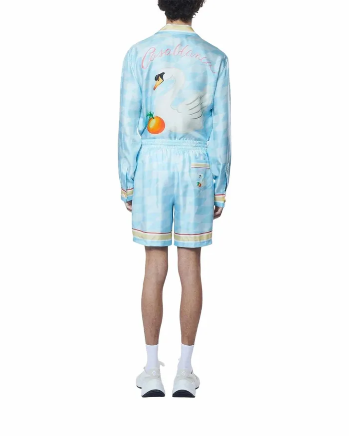 Trousers and Shorts Men Casablanca Paris Damiers Et Cygne Bleu Silk Shorts