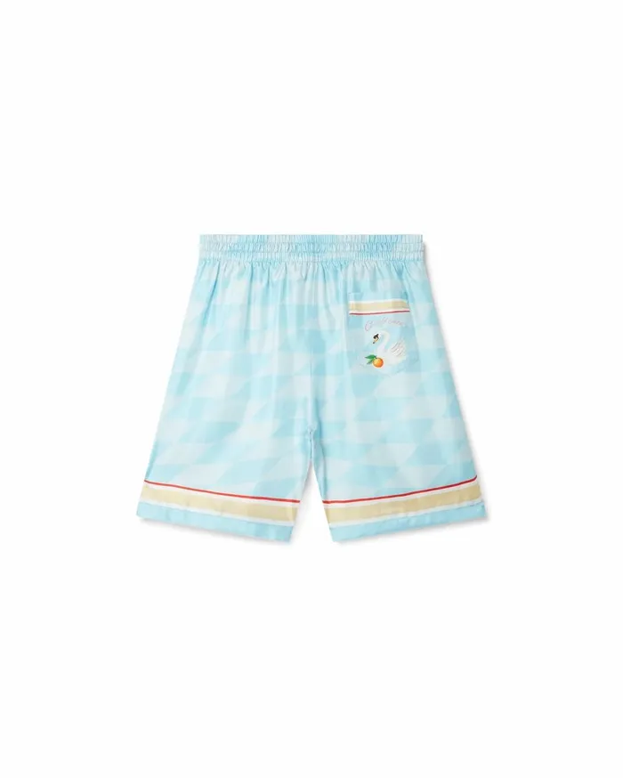 Trousers and Shorts Men Casablanca Paris Damiers Et Cygne Bleu Silk Shorts