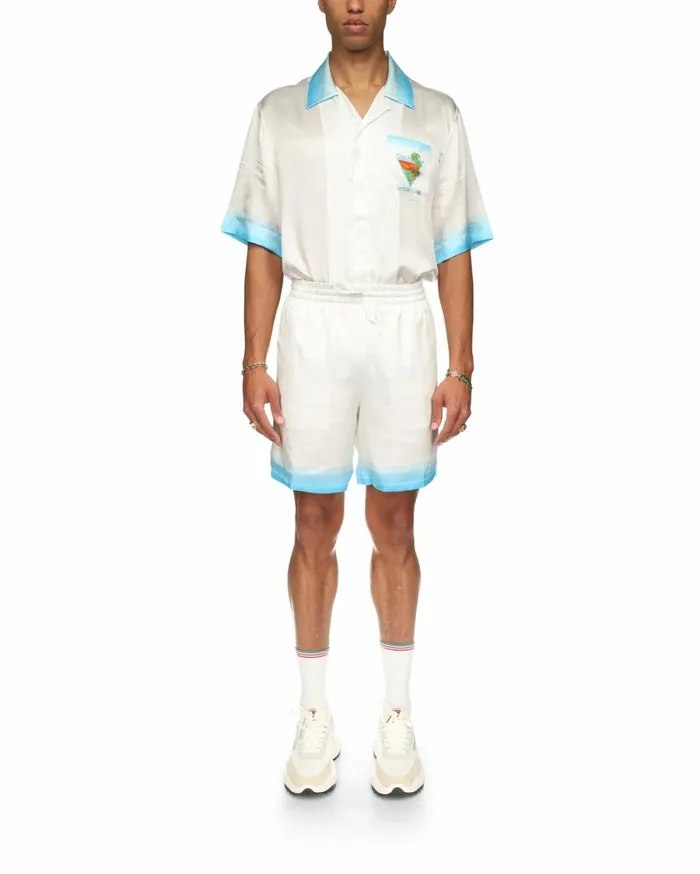Trousers and Shorts Men Casablanca Paris Palm Springs Icon Blue Silk Shorts