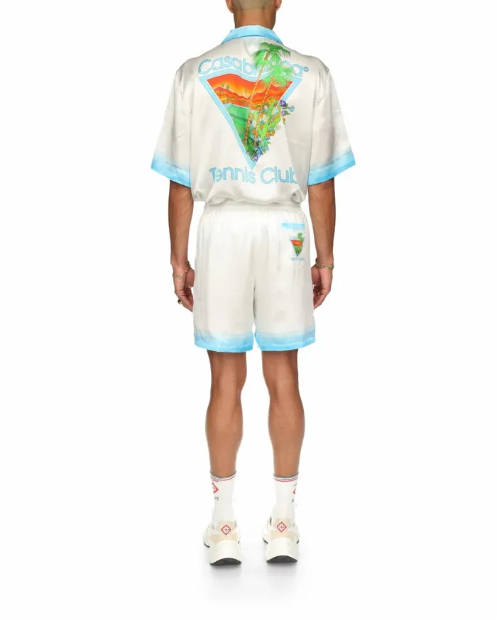 Trousers and Shorts Men Casablanca Paris Palm Springs Icon Blue Silk Shorts