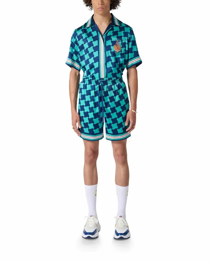 Trousers and Shorts Men Casablanca Paris Pool Tile Silk Shorts Trousers and Shorts Men Casablanca Paris Pool Tile Silk Shorts