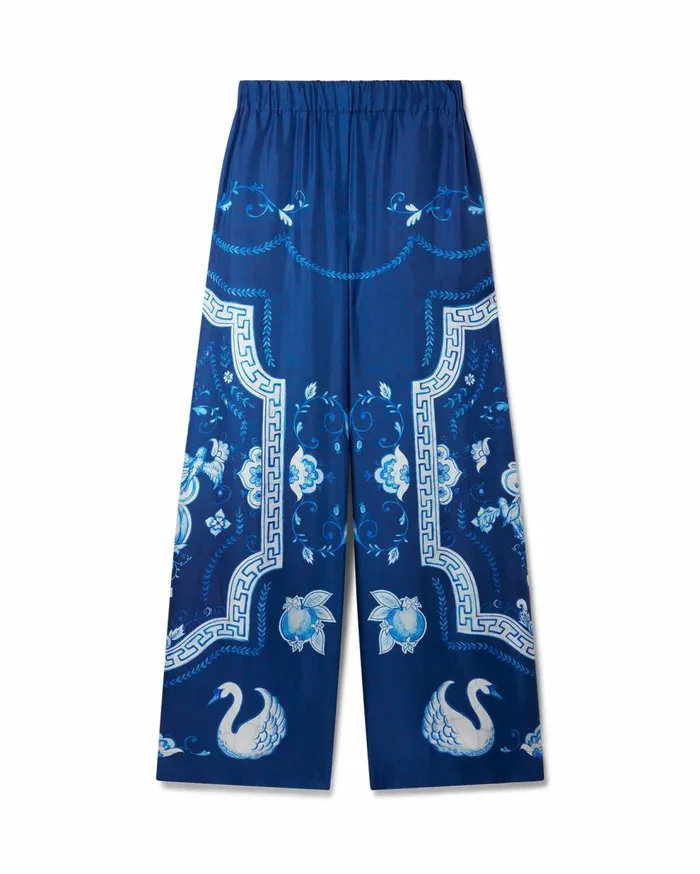 Trousers and Shorts Women Casablanca Paris Plat A Dessert Bleu Printed Wide Leg Trousers