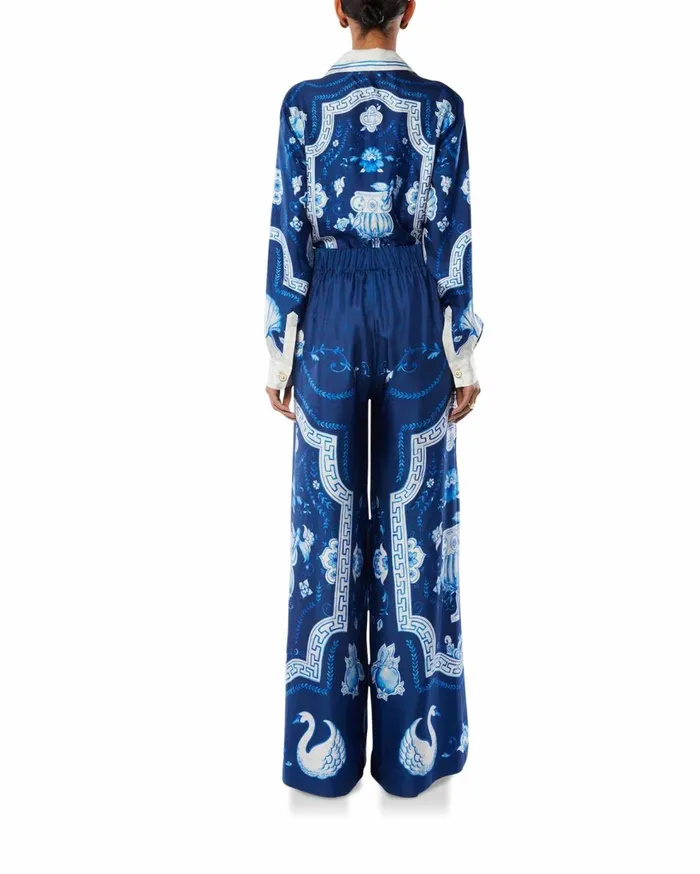 Trousers and Shorts Women Casablanca Paris Plat A Dessert Bleu Printed Wide Leg Trousers