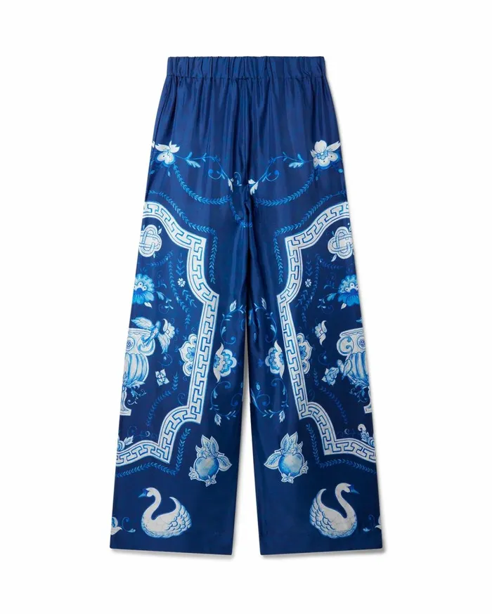 Trousers and Shorts Women Casablanca Paris Plat A Dessert Bleu Printed Wide Leg Trousers