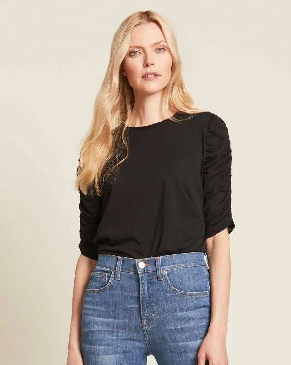 Waldorf RuchedSleeve Tee Black Women Veronica Beard Tops