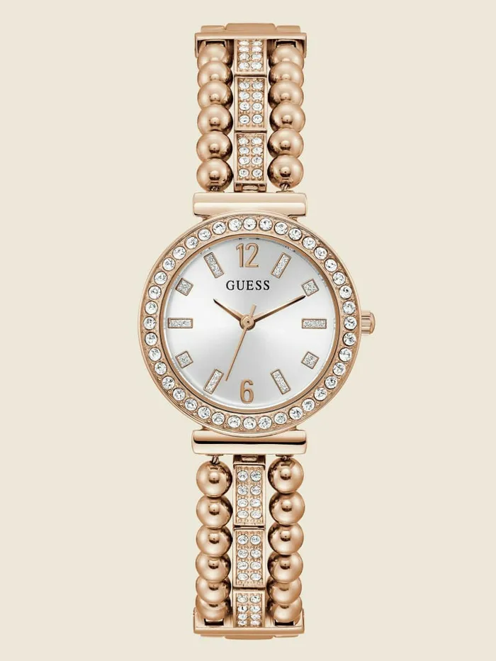Watches GUESS Women Rose GoldTone and Rhinestone Analog Watch Rose Gold