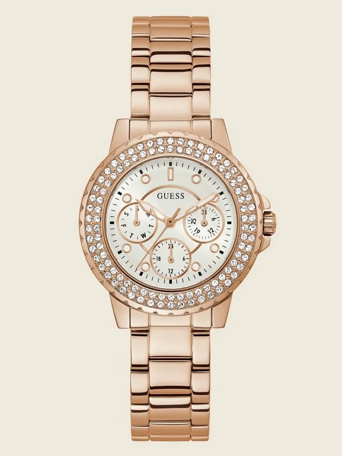 Watches Rose GoldTone and Rhinestone Multifunction Watch Rose Gold GUESS Women Watches Rose GoldTone and Rhinestone Multifunction Watch Rose Gold GUESS Women