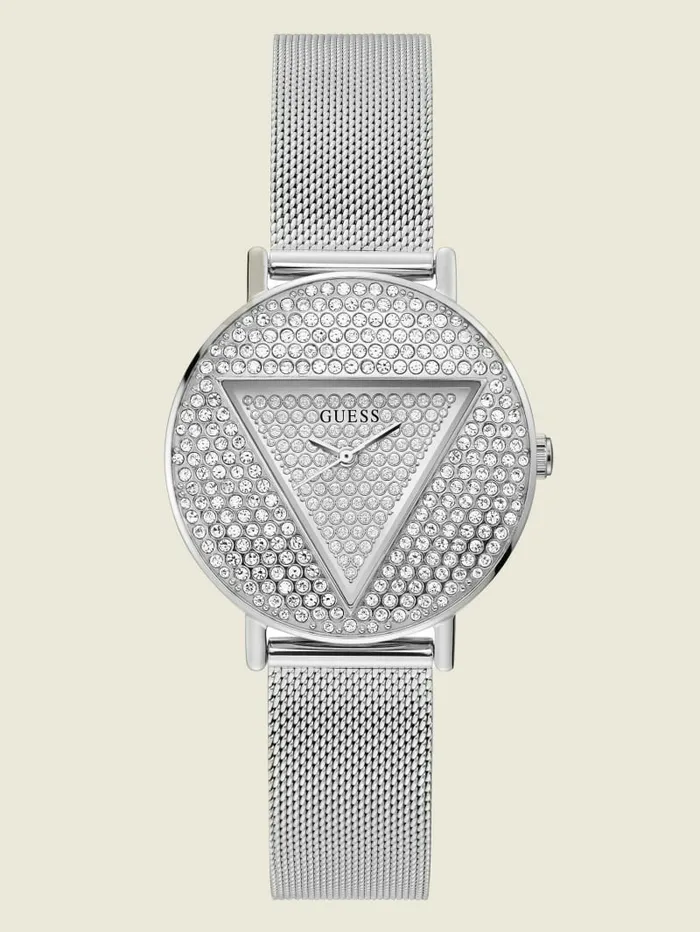 Watches Women SilverTone Logo Analog Watch Silver GUESS