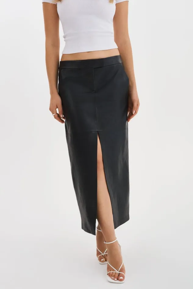 Women ABIA Low Waist Leather Maxi Skirt Black LAMARQUE Skirts