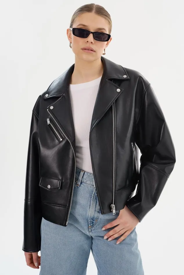 Women ANDRADE Recycled Leather Biker Jacket Black LAMARQUE Leather Jackets