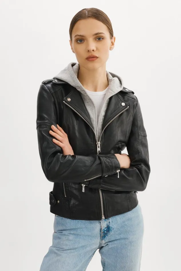 Women ANNA Leather Biker Jacket Black LAMARQUE Leather Jackets