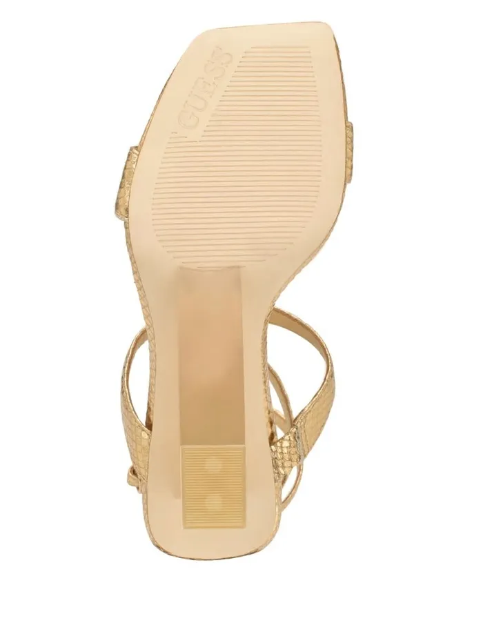 Women Bacio Metallic TStrap Wedge Heels Gold Sandals GUESS