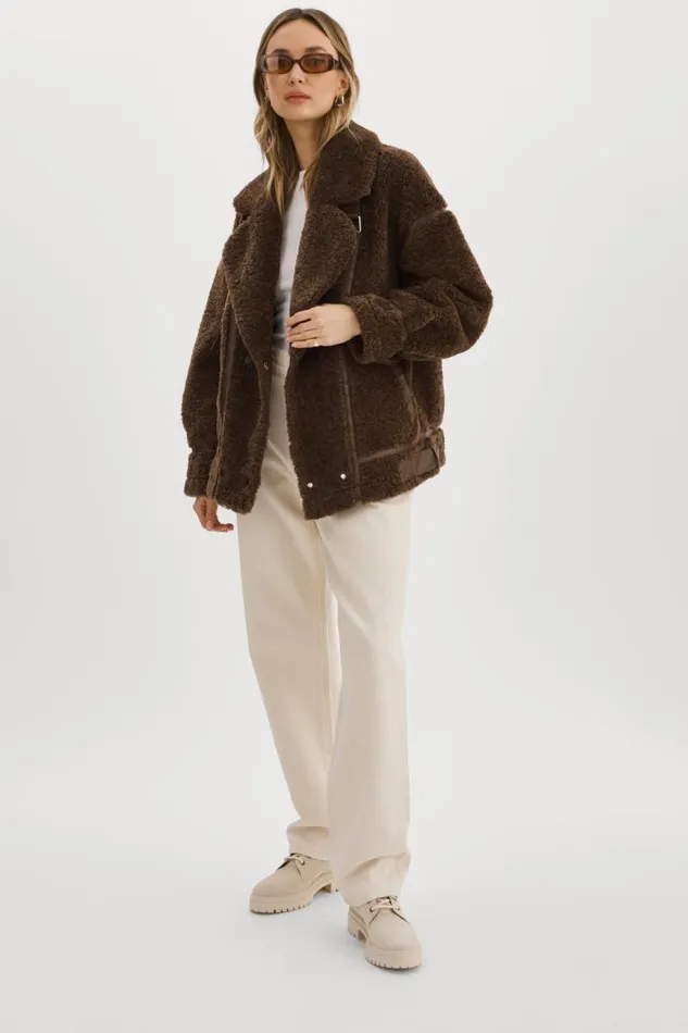Women BADU Oversized Faux Shearling Jacket Brown LAMARQUE Sherpa
