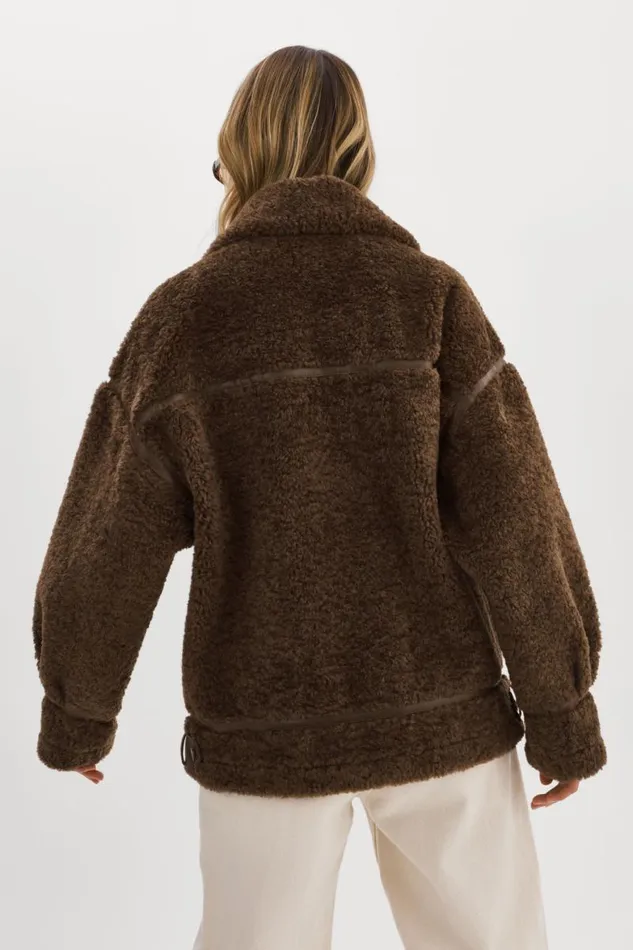Women BADU Oversized Faux Shearling Jacket Brown LAMARQUE Sherpa