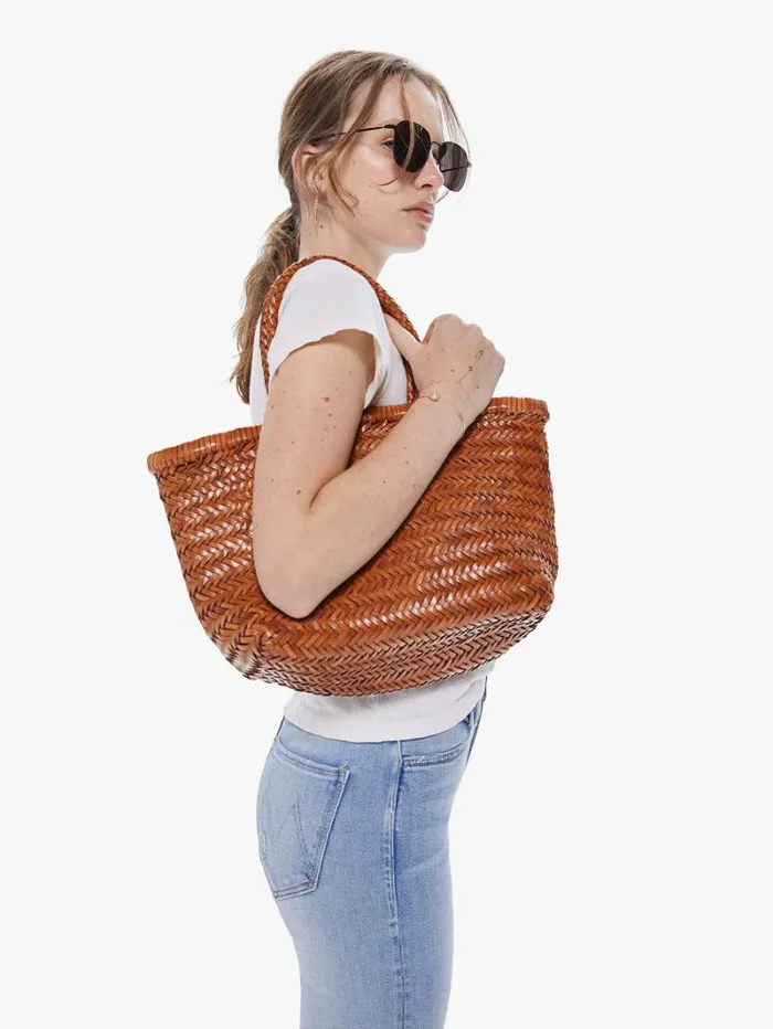 Women Bags Mother Denim Goa Medium Leather Tote Brown