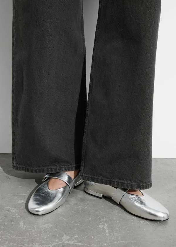 Women Ballerinas and Other Stories Buckled Leather Ballerinas Silver Women Ballerinas and Other Stories Buckled Leather Ballerinas Silver
