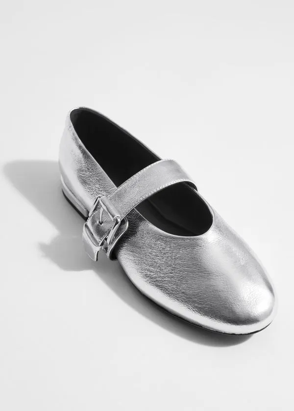 Women Ballerinas and Other Stories Buckled Leather Ballerinas Silver Women Ballerinas and Other Stories Buckled Leather Ballerinas Silver