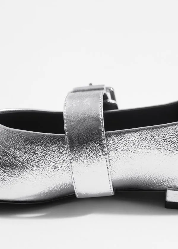Women Ballerinas and Other Stories Buckled Leather Ballerinas Silver Women Ballerinas and Other Stories Buckled Leather Ballerinas Silver