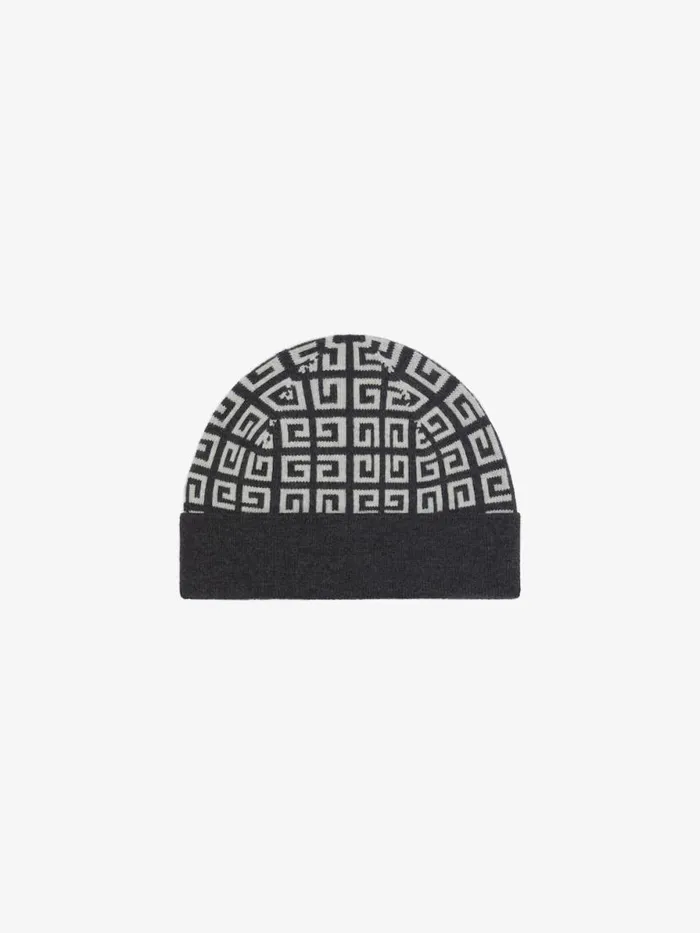 Women Beanies and Caps Givenchy 4G Double Sided Beanie In Wool And Cashmere Dark Grey